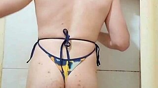 Teasing in thong bikini?