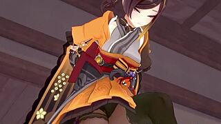 Chiori delivers steamy blowjob in Genshin Impact POV fantasy scene.