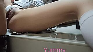 I spread her legs and go deep inside this sexy schoolgirl prostitute.