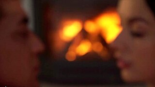 big tits babe in black panties has big ass gently fucked doggystyle by fireplace