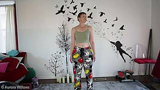 Do you want to join this yoga lesson with a mature milf showing off her big ass and small tits?