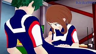 ochako uraraka and izuku midoriya have intense sex in hentai