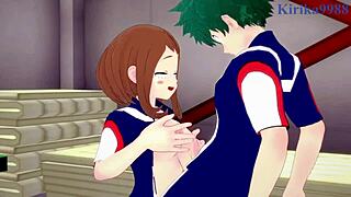 ochako uraraka and izuku midoriya have intense sex in hentai