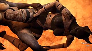 Furry Jackal Scissoring Furry Dragon in Lesbian Sex