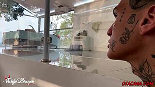 tattooed pornstar takes monster cock orally.