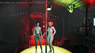 Fallout 4 fashion features pantyhose and body in outdoor public setting.