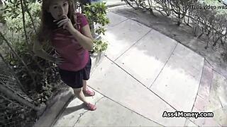 Broke teen sucks cock publicly