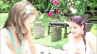 Selina 18 Explores Lesbian Fingering In Outdoor Pool.