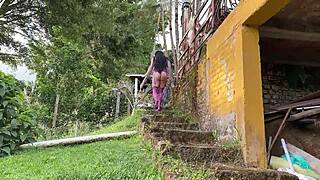 hot latina shemale with big cock cums and pisses bent over kissing 😍