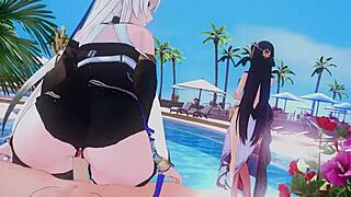 Jeg dominerer i cowgirl, rir hardt og squirter i anime hentai-scene med håndjob