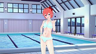 doki doki literature club hentai featuring footjob in anime game