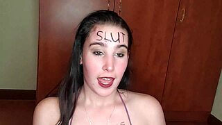 the slut says, 'i'm eating these piss covered fruits and loving the humiliation.'