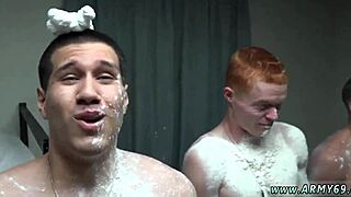 Army men hazing with nude showering and gay fucking