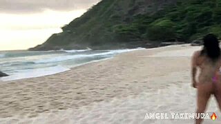 Angel Takemura goes topless for surfers at Grumari beach