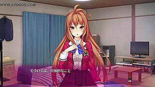 Intense bukkake action in hentai game 03 with lingerie-clad characters facing blowbang challenges