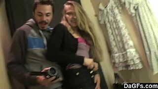 Blonde teen feels intense pleasure fingering her ass at the tanning salon. She moans as she reaches orgasm.