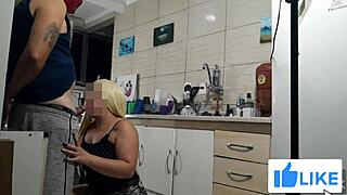 Hot Brazilian Stepmother In Miniskirt Gives Blowjob In Kitchen