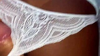 wife out, stepdaughter in panties on sofa, jerking off