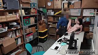 Emo teen police woman in uniform self bonds.