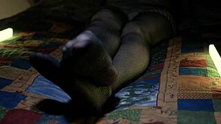 Housewife milf shows off her perfect toes in nylon stockings and fishnets