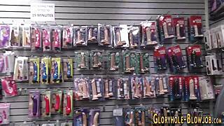 gloryhole fucked babe guzzles cum 😈