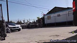 Tattooed babe gobbles big black cocks in blowbang