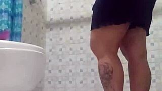 I spied on my mature stepmother in the shower