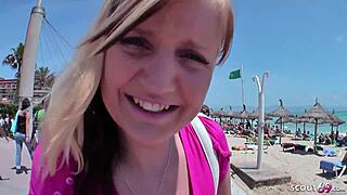 German teen 18+ getting fucked hard at ballermann 6 in public outdoor reality 😈 cum on ass candid casting