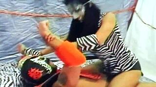 dragonfly battles adriana milano in mixed wrestling match
