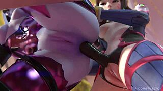 D.Va, Mercy, and Widowmaker dive into steamy lesbian deflowering action.