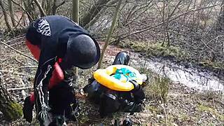 Mud trichtern leads to bizarre german femdom in latex outdoors