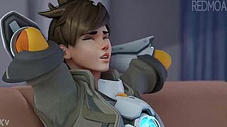 Tracer swallows cum in this cartoon scene.