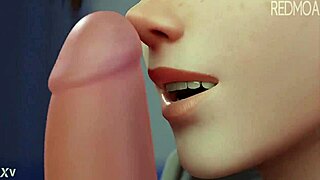 Tracer swallows cum in this cartoon scene.