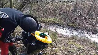 Mud trichtern leads to bizarre german femdom in latex outdoors