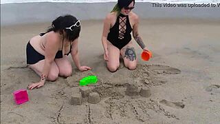 Lovely ladies pose in bikinis during beach photoshoot