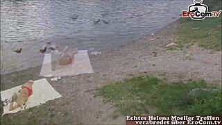 Thin blonde makes outdoor porn with friend