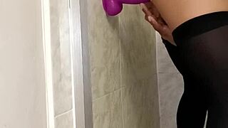 Latina Uses Dildo In Bathroom For Intense Solo Pleasure.