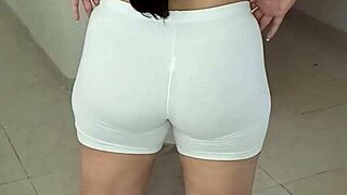 latina does yoga in tight leggings showing big ass and tits close up