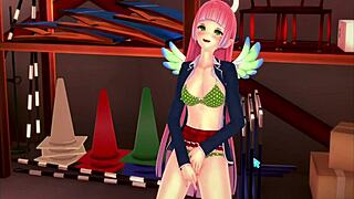 ピンク髪の女の子が初めて3Dを試す