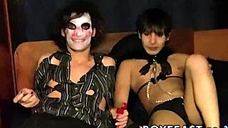 Twinks in scary costumes perform blowjobs!