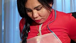 Nurse in latex gloves dominates patient in hospital