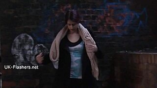 zarina flashes and fingers pussy outdoors.