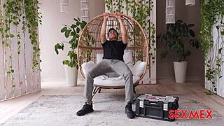Sexmex Letzy Lizz Tests Patio Chair with Balcony Sex