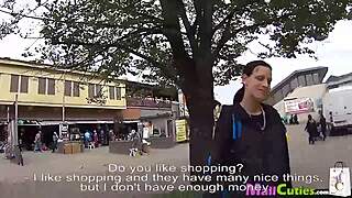 Brunette with small tits fucks outdoors