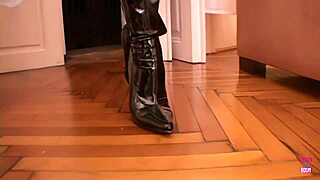 Blonde in lingerie receives blowjob, deepthroat, and double penetration with strapon for cumshot