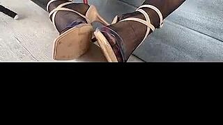 kenia tease video wearing black stockings and red satin dress