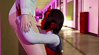 This 3D hentai shows Meruccubus getting sucked off after studying, with POV and teen elements.