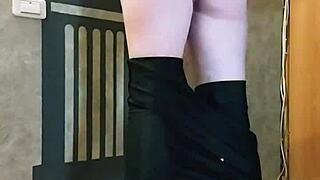 Girl in leggings spanks her ass and fingers pussy while husband works