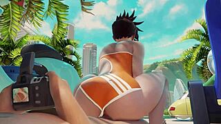can you believe overwatch tracer rides cock at the beach for creampie?