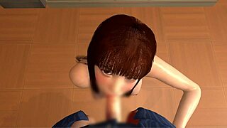 Relative's older sister gives intense blowjob after school in classroom in 3D anime.